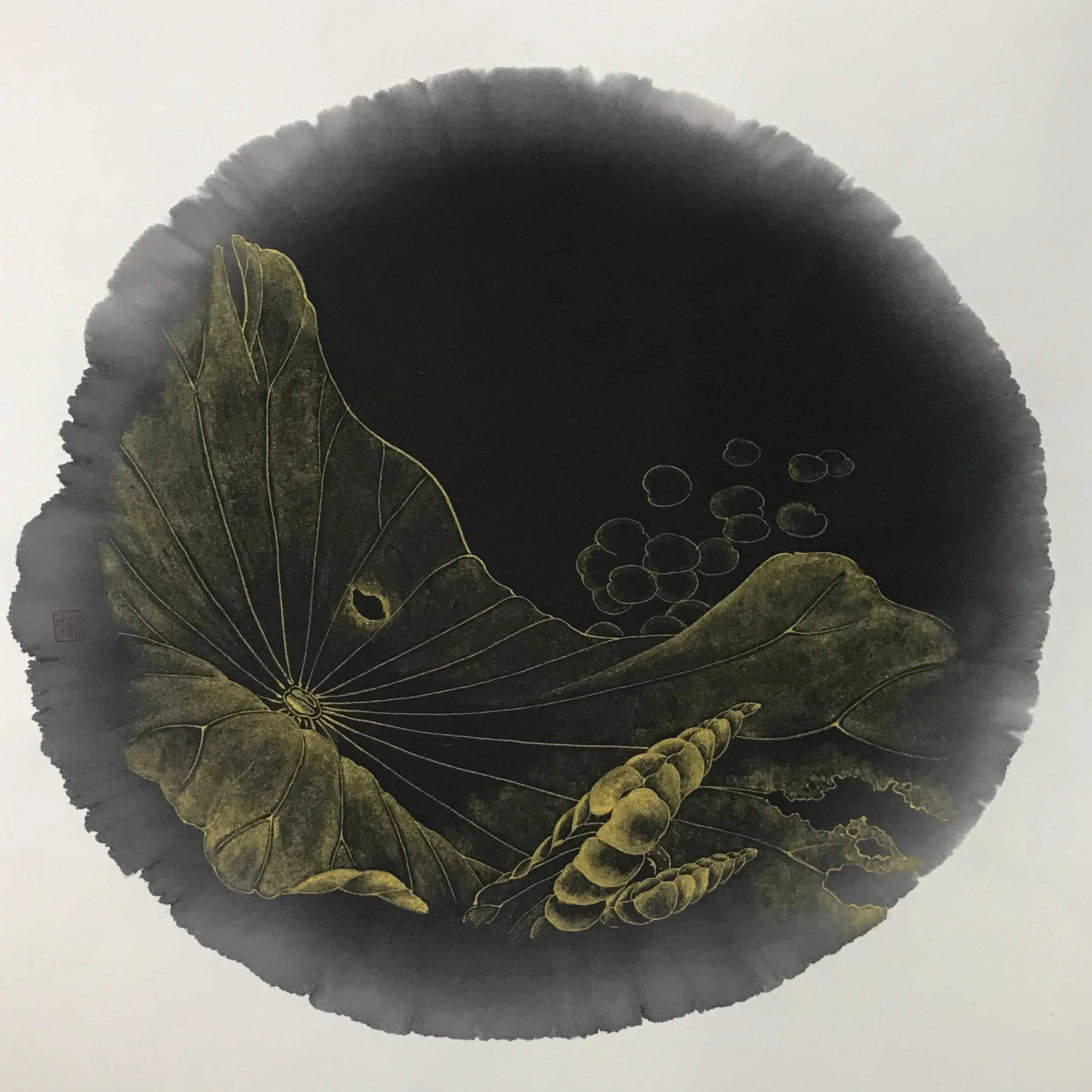 Ink Drop – Pruduence No. 12
| Installation, rice paper with Chinese ink
| Diameter: 33 cm (No frame)
| 4,000 USD