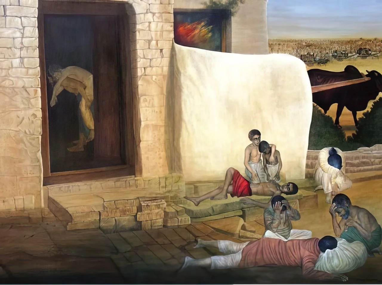 Creation of Pakistan 1947  
| Oil on Canvas  
| 1.8 x 1.4 meter   
| Year: 2004
