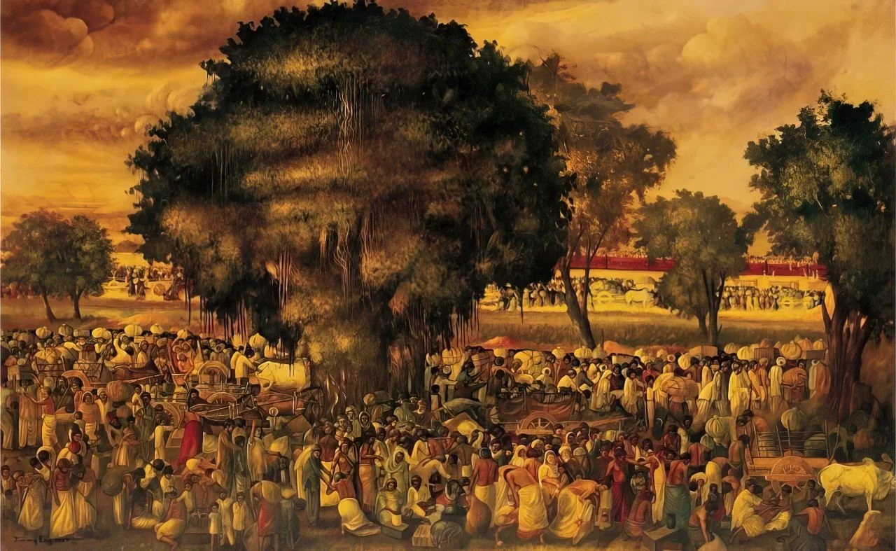 Creation of Pakistan 1947  
| Oil on Canvas  
| 2.1 x 1.5 meter   
| Year: 1977