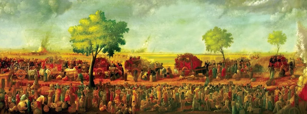Creation of Pakistan 1947  
| Oil on Canvas  
| 3.9 x 1.4 meter   
| Year: 1980