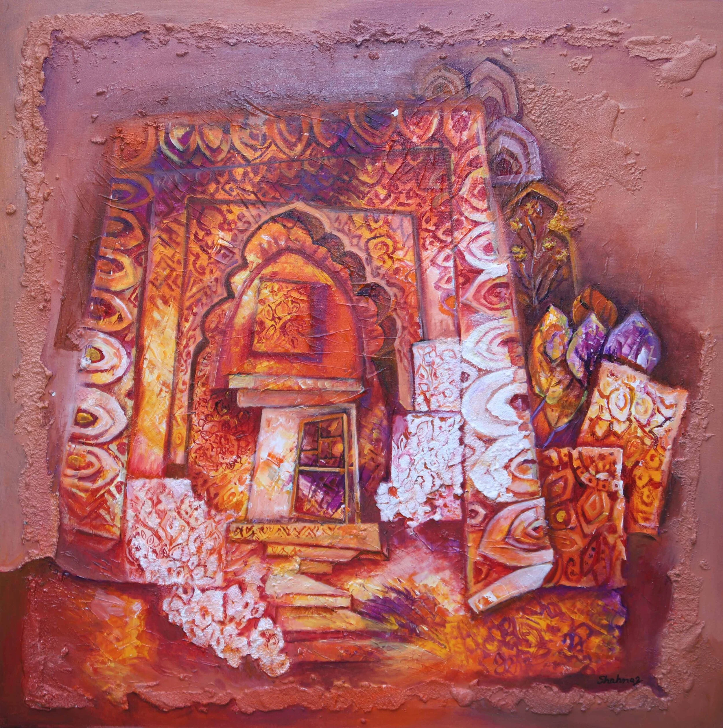 Architecture Mughal Era | Mixed Media on Canvas | 91 x 91 cm | USD 180