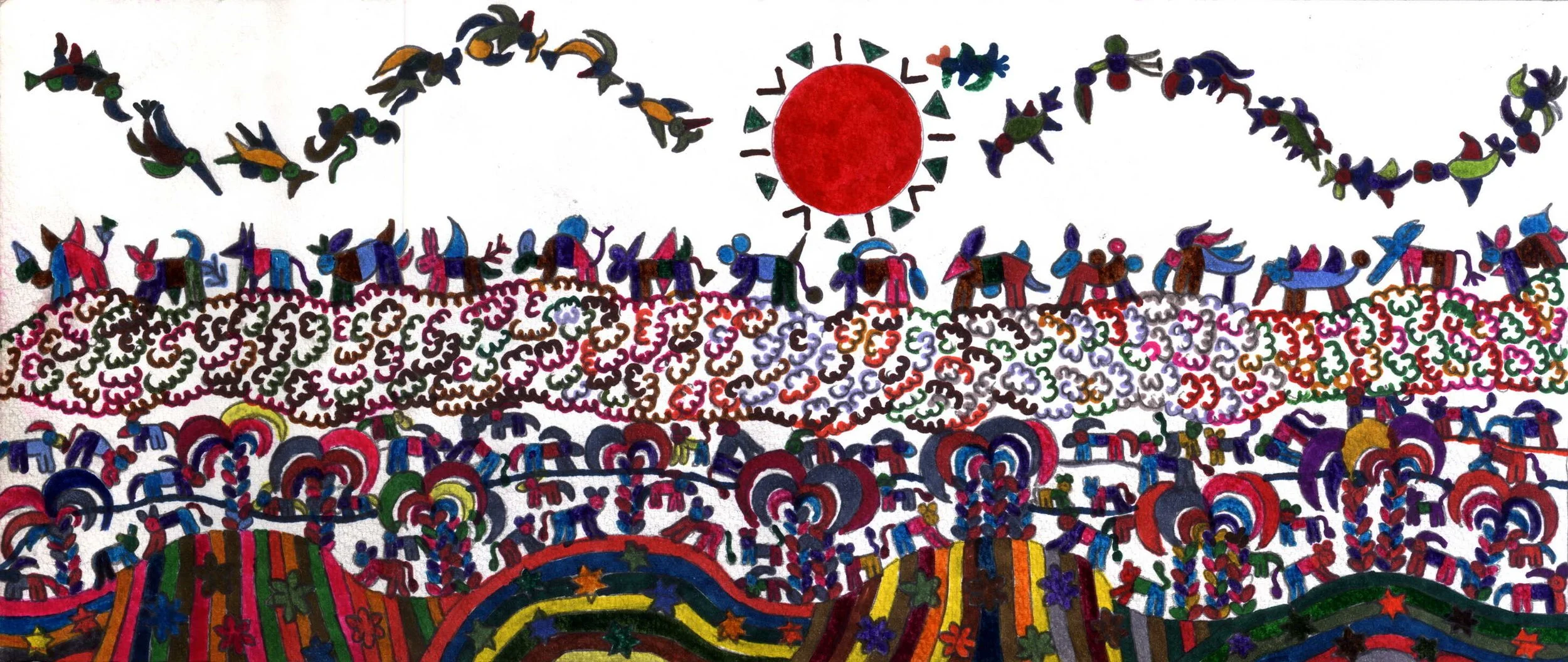 Animals on Clouds  
| Acid Free Markers  
| 30 x 55 cm 