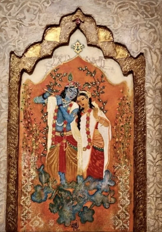 RadhaKrisha  
| Acrylic, Ink, and Different Medias and Materials  
| 100 x 70 cm