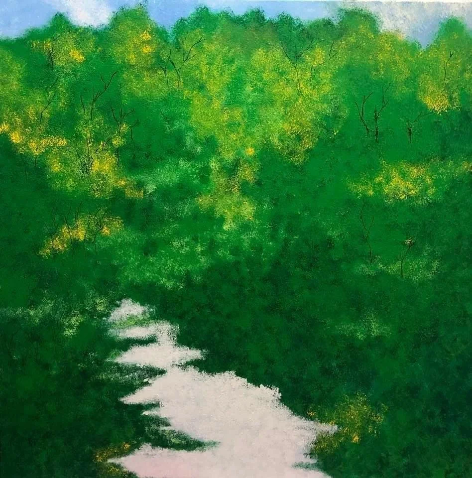 Waterfall in the Woods  
| 40” x 40”  
| Acrylics on Canvas

