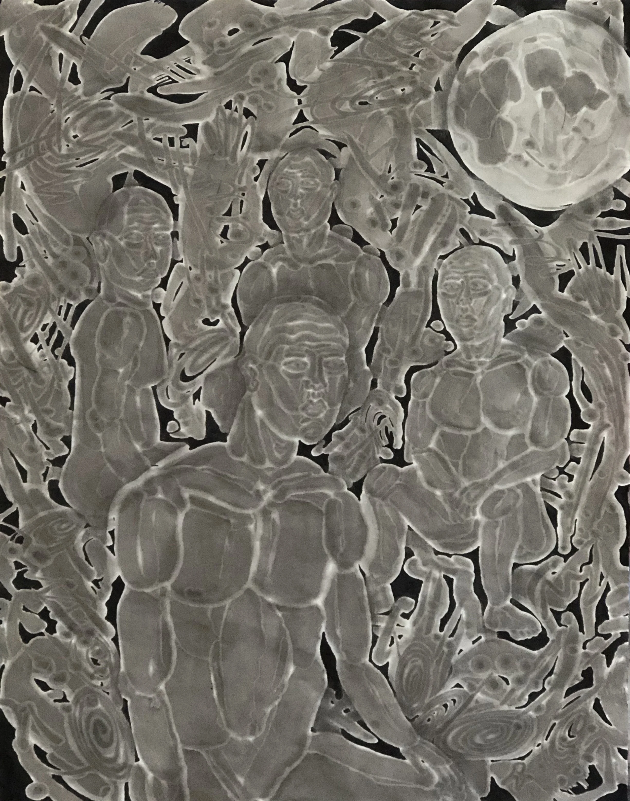 A collage of tattoo-style line art sketches featuring iconic female characters and elements, including Wonder Woman, Harley Quinn, and decorative motifs.