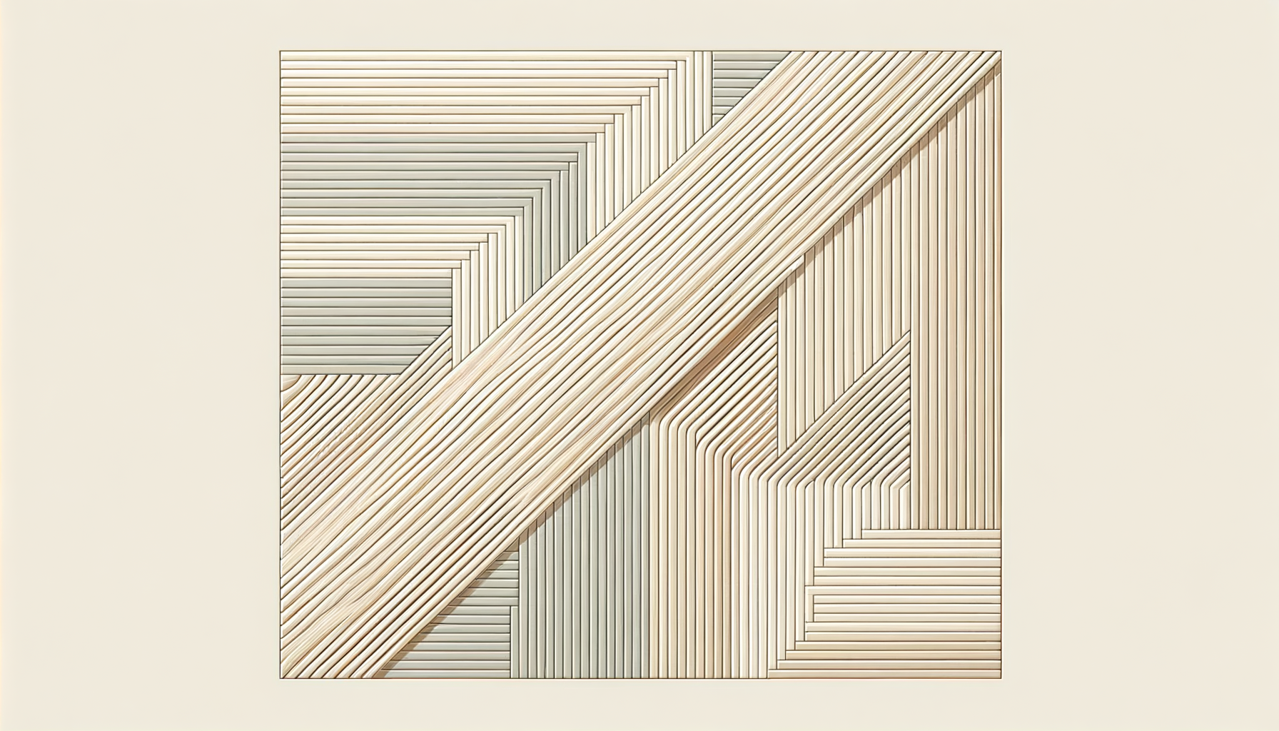 Abstract geometric pattern with beige, cream, and gray lines forming a square design, with a large diagonal beige band crossing through the middle.
