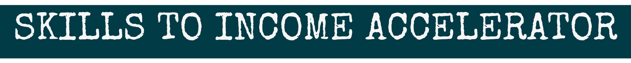 Text on a dark teal background reads 'Skills to Income Accelerator' in white, distressed font.