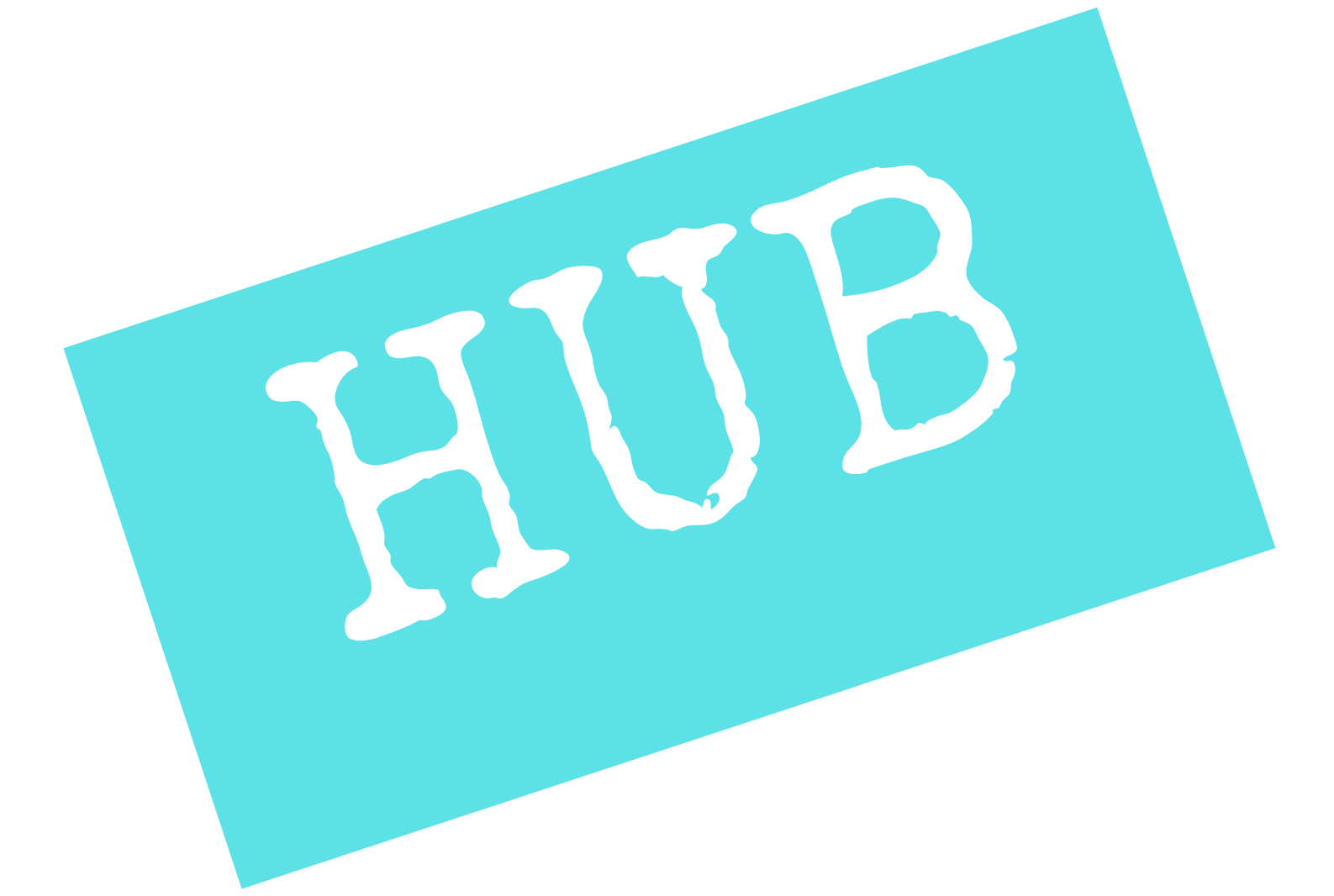 A blue rectangular card with the word 'HUB' written in white, distressed lettering.
