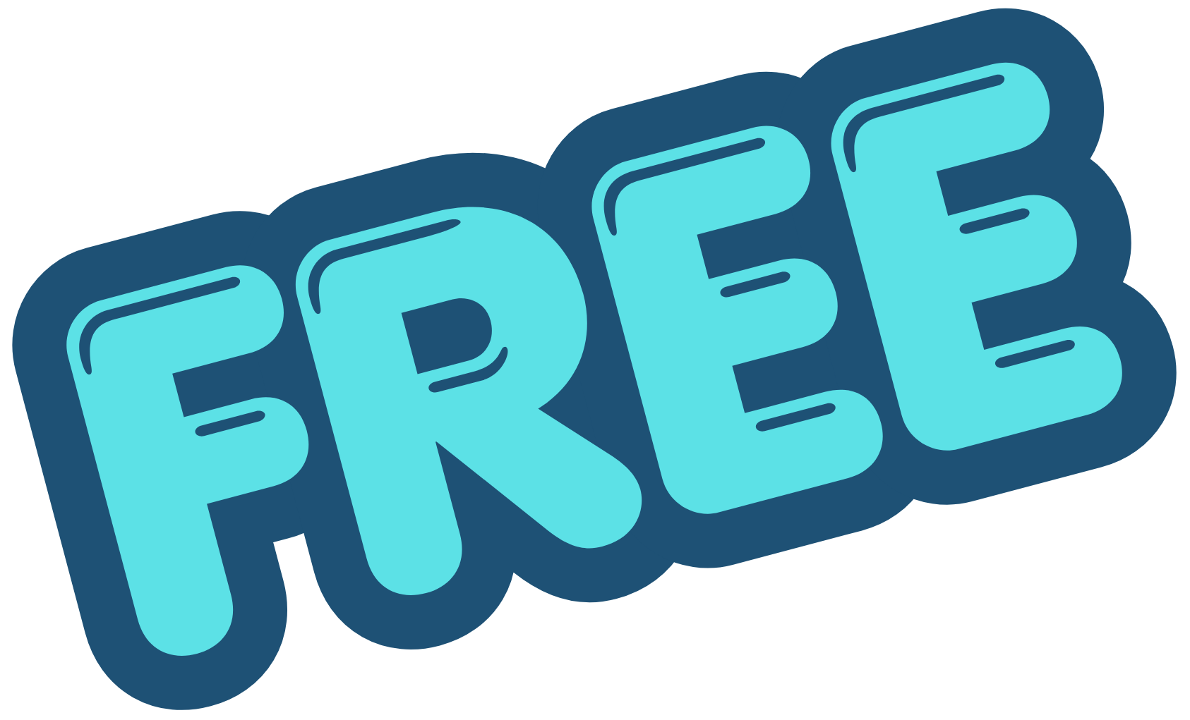 Text graphic with the word "FREE" in large, light blue, bubble-style letters outlined in dark blue.