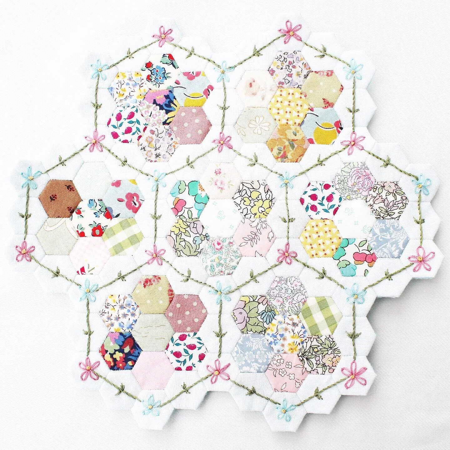 miniature patchwork hexagons