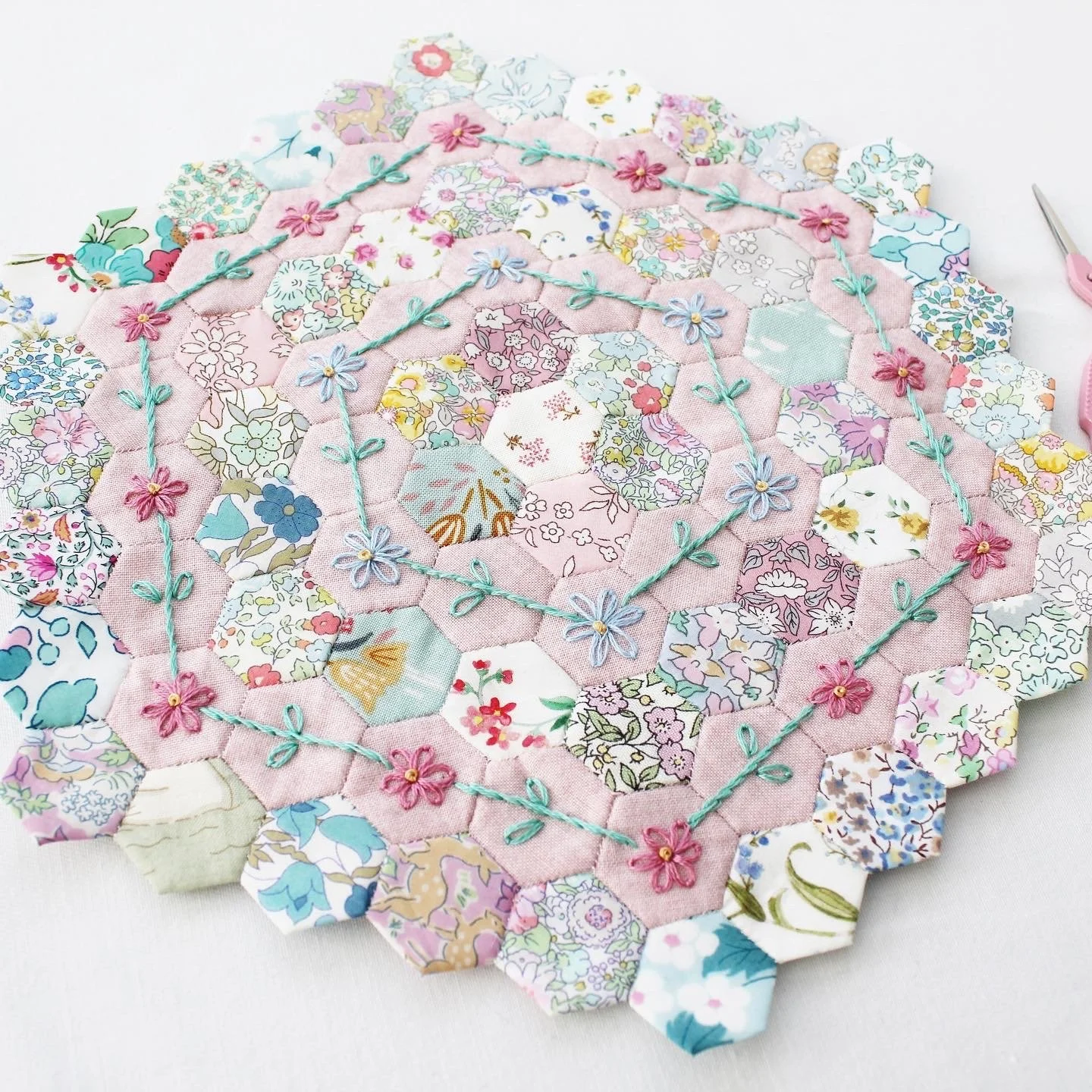 1/2 inch hexagons with embroidery