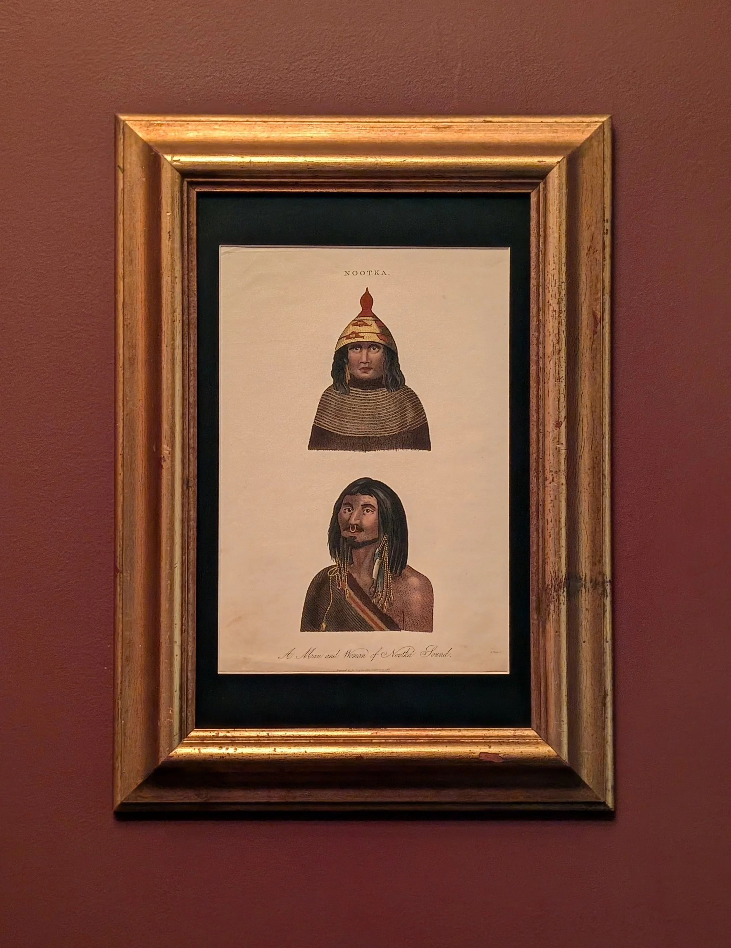 A copperplate engraving of a Nootka couple