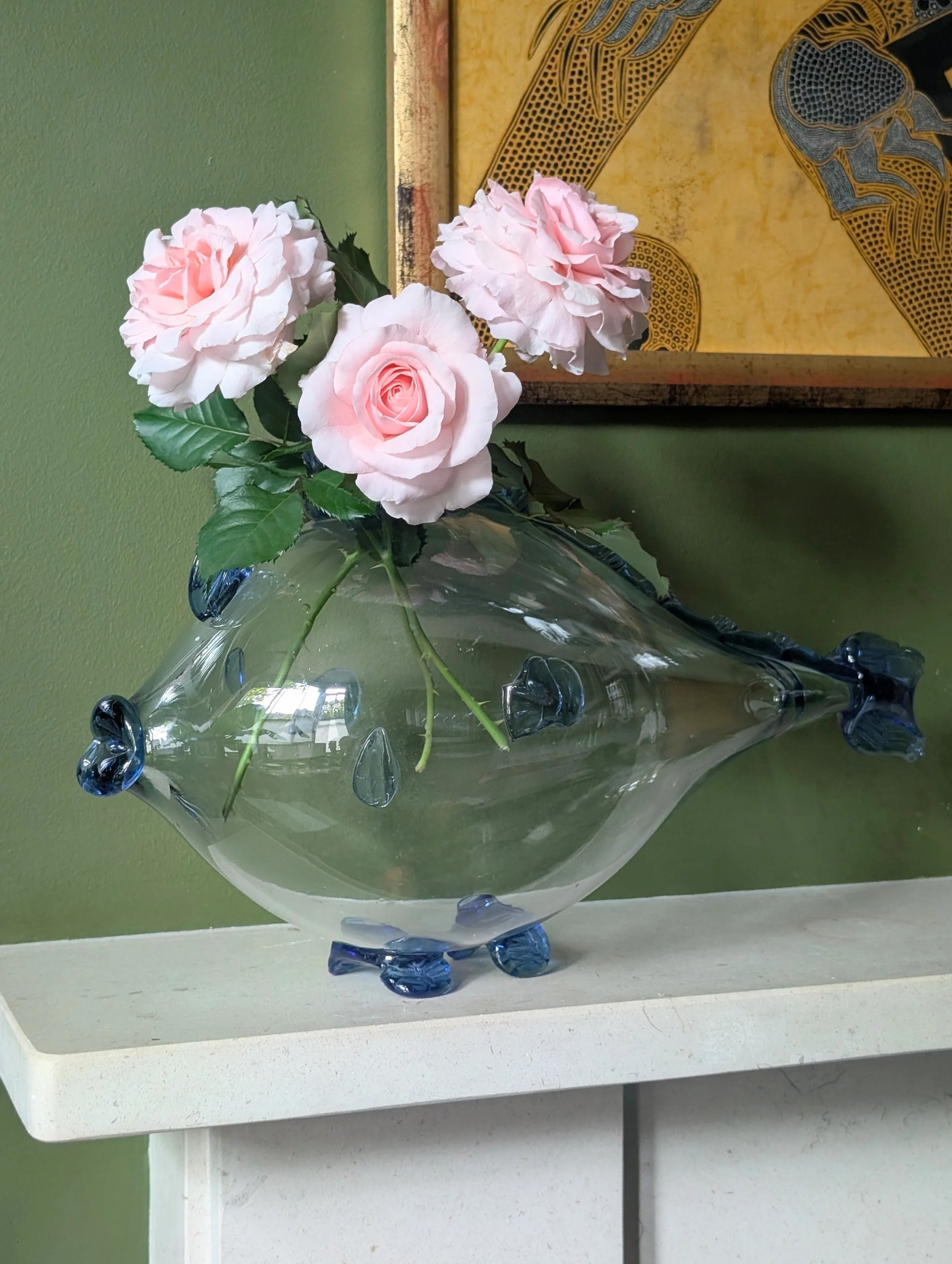 A vintage glass 'fish' vase