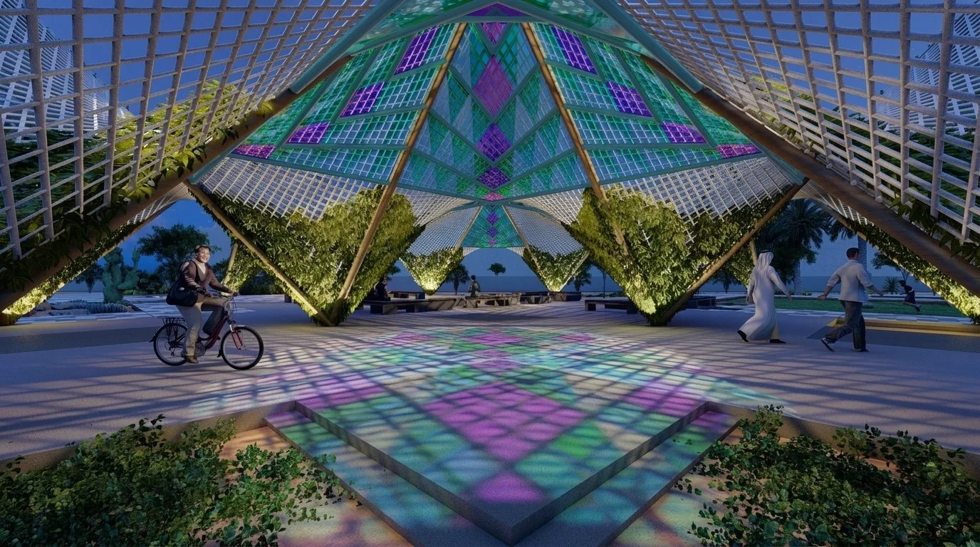 Blue Green and Purple glazing panels