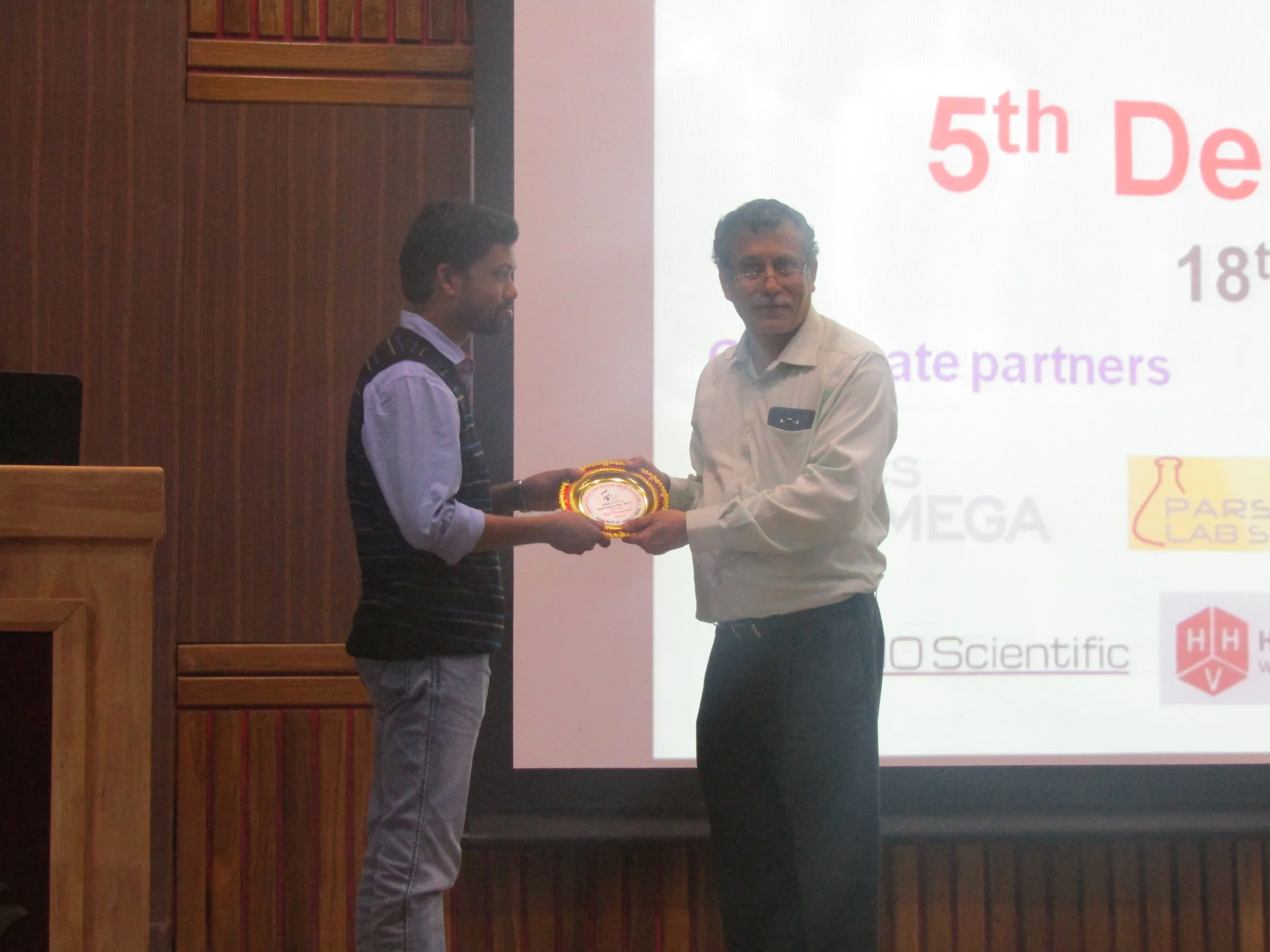 Best Presentation Award, Department Day 2017, IISER Kolkata, awarded by Director Prof. Sourav Pal
