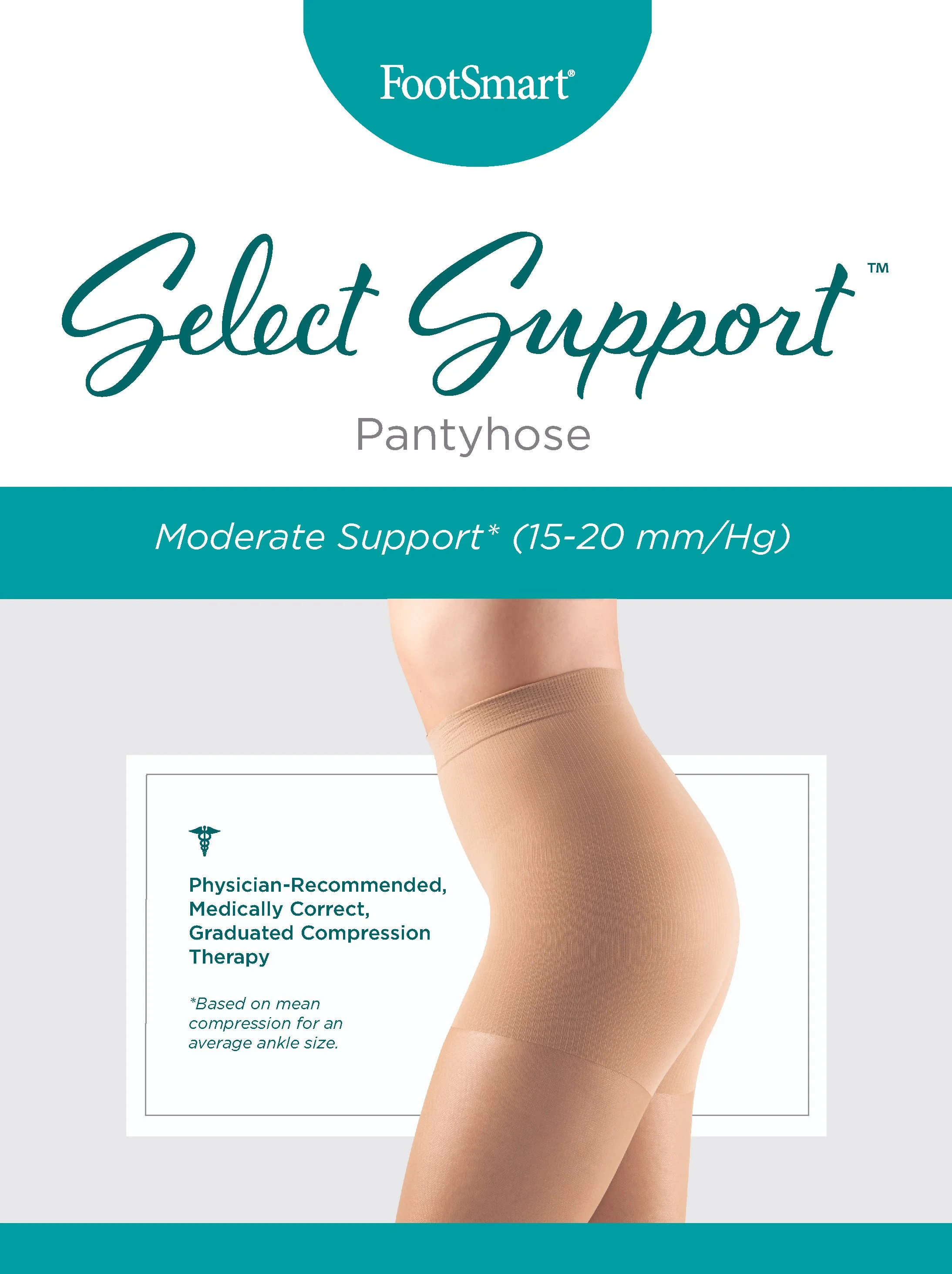 FootSmart Select Support pantyhose for moderate support, shown on a person's lower body.