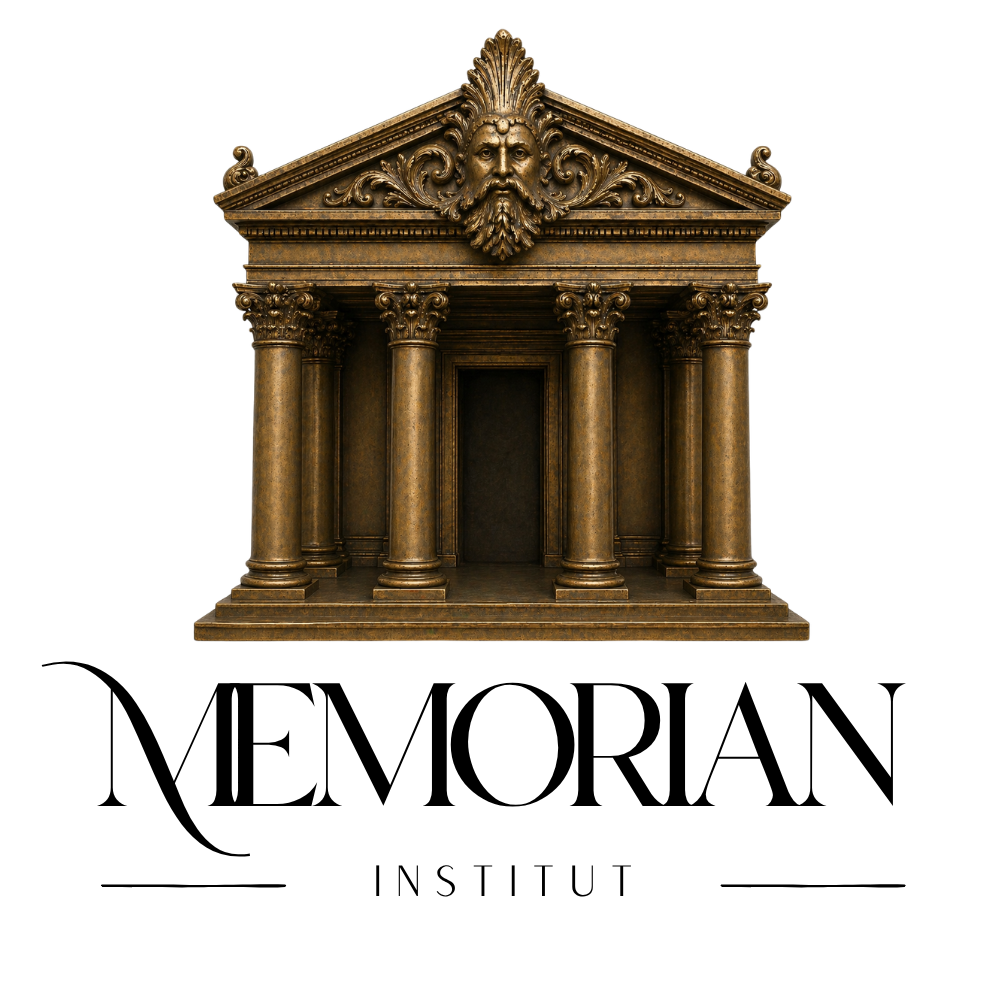 Eine antike, goldene Tempel- oder Schatztruhe mit dornenbesetztem Giebel und einer Löwenkopffrisur über dem Eingang.