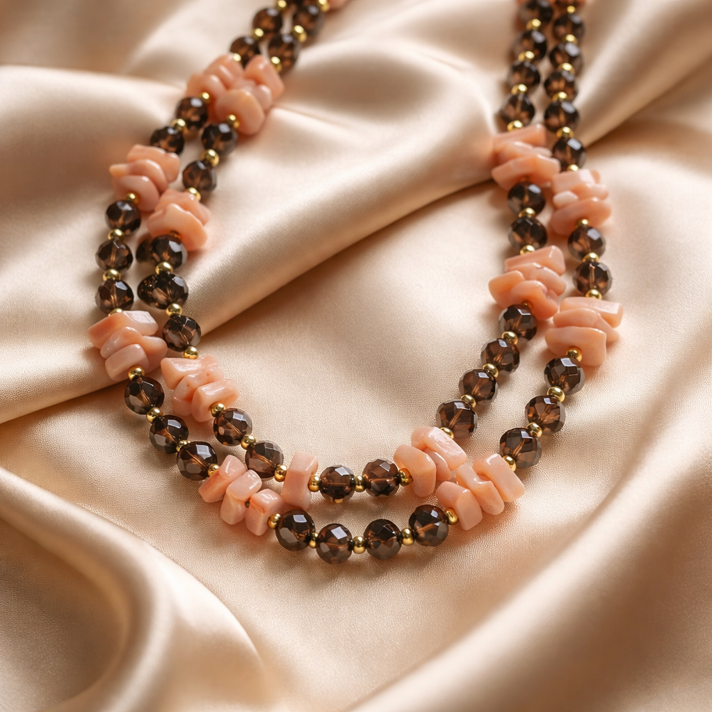 Elegant Coral and Quartz Double-String Necklace