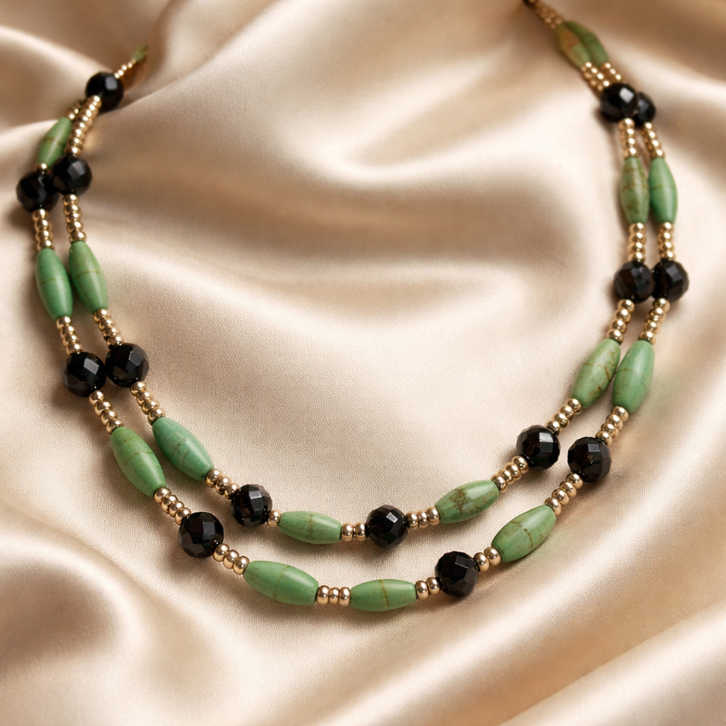 Elegant Double-String Magnesite & Smoky Quartz Necklace