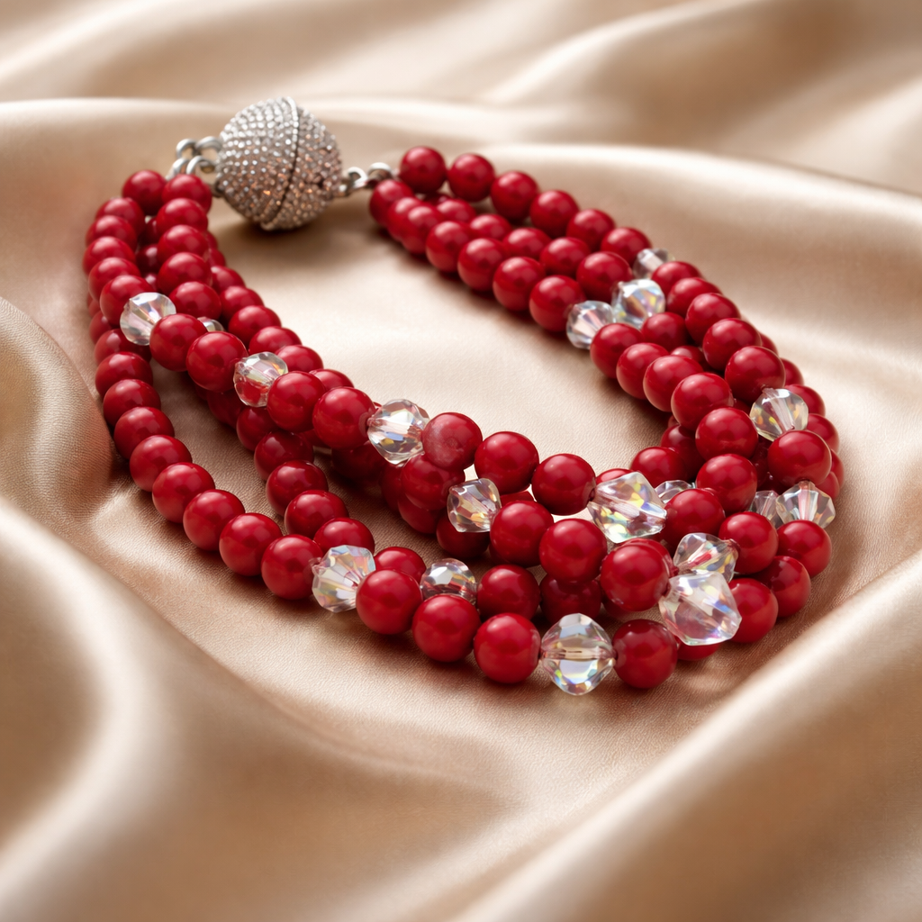 Four Crystal Red Bamboo Bracelet