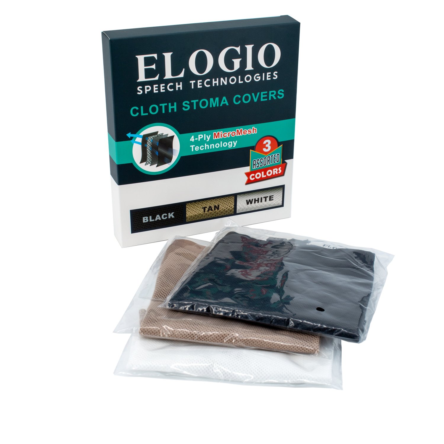 Cloth stoma covers three pack in black, tan, and white