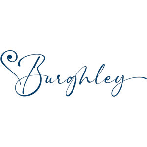 A black background with blue cursive text that reads 'Burghley'.
