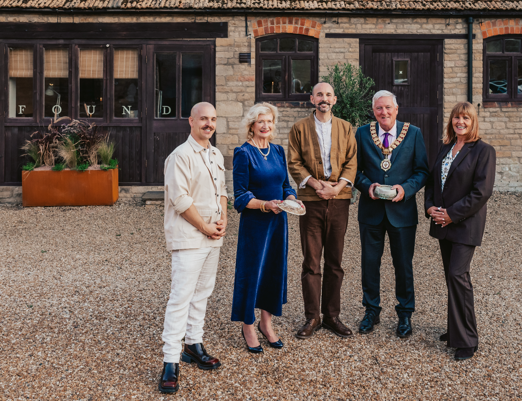 His Majesty's Lord Lieutenant of Rutland, Dr Sarah Furness and Deputy Lieutenant of Northamptonshire Mandy Young MBE joined Mayor of Corby Councillor Dr Steve O'Brien at the official opening of FOUND. Pictured with founders Jez Rose and Todd Gilbey.