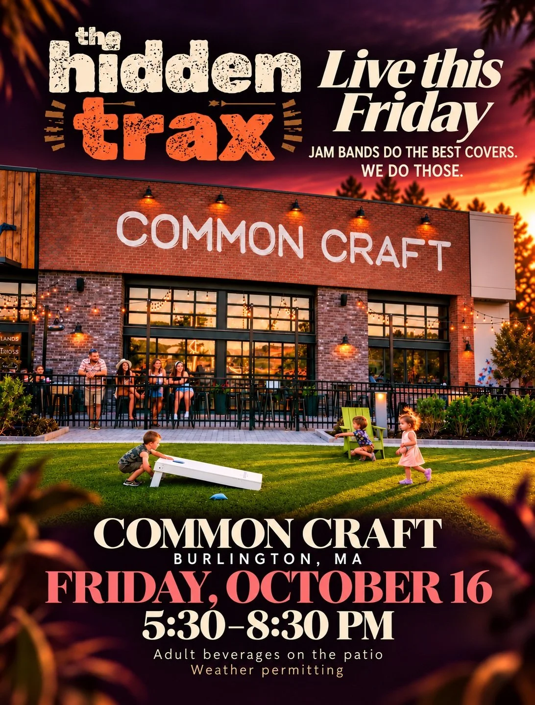 This Friday! Adult beverages, live music, and then shop away. 🍻🛍️
Hidden Trax at 
Common Craft in Burlington, October 16, from 5:30 to 8:30 PM. Drinks on the patio, weather permitting.