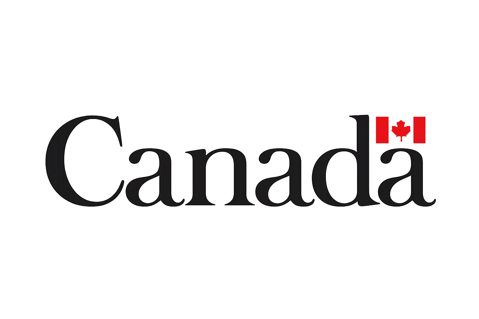 The word 'Canada' written in black with a small red maple leaf between two vertical red bars over the letter 'n'.