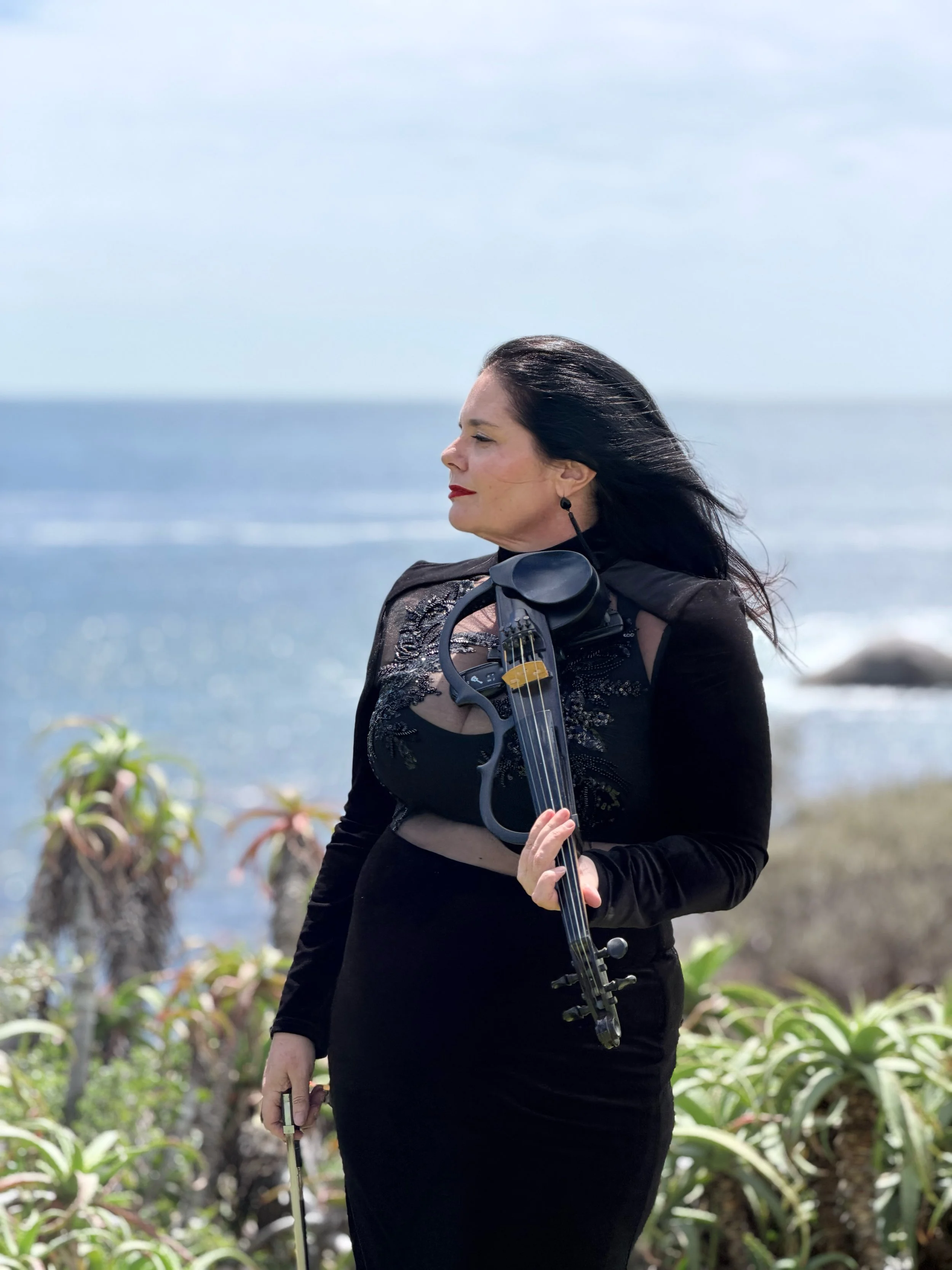 Cape Town Violinist Larah Eksteen performs at a micro wedding at Twelve Apostles Hotel