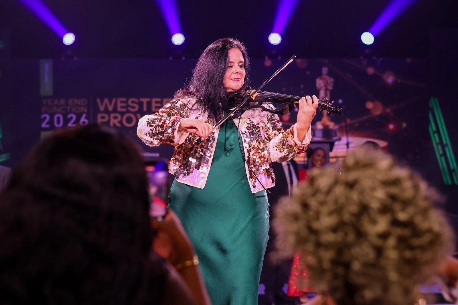 Larah Eksteen performing live electric violin at the Old Mutual Awards at GrandWest in Cape Town.