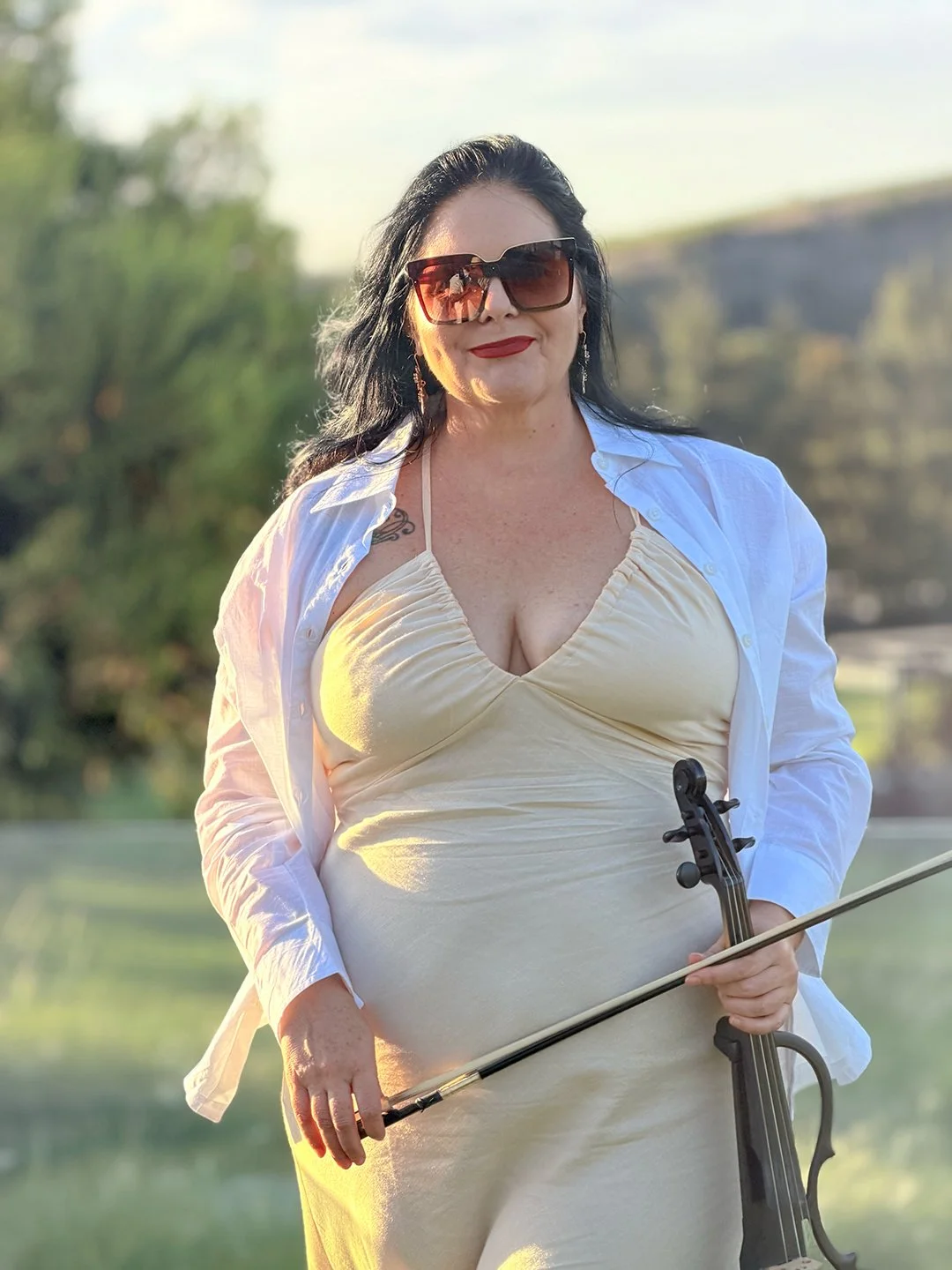 Luxury electric violin performance at sunset in the Cape Winelands