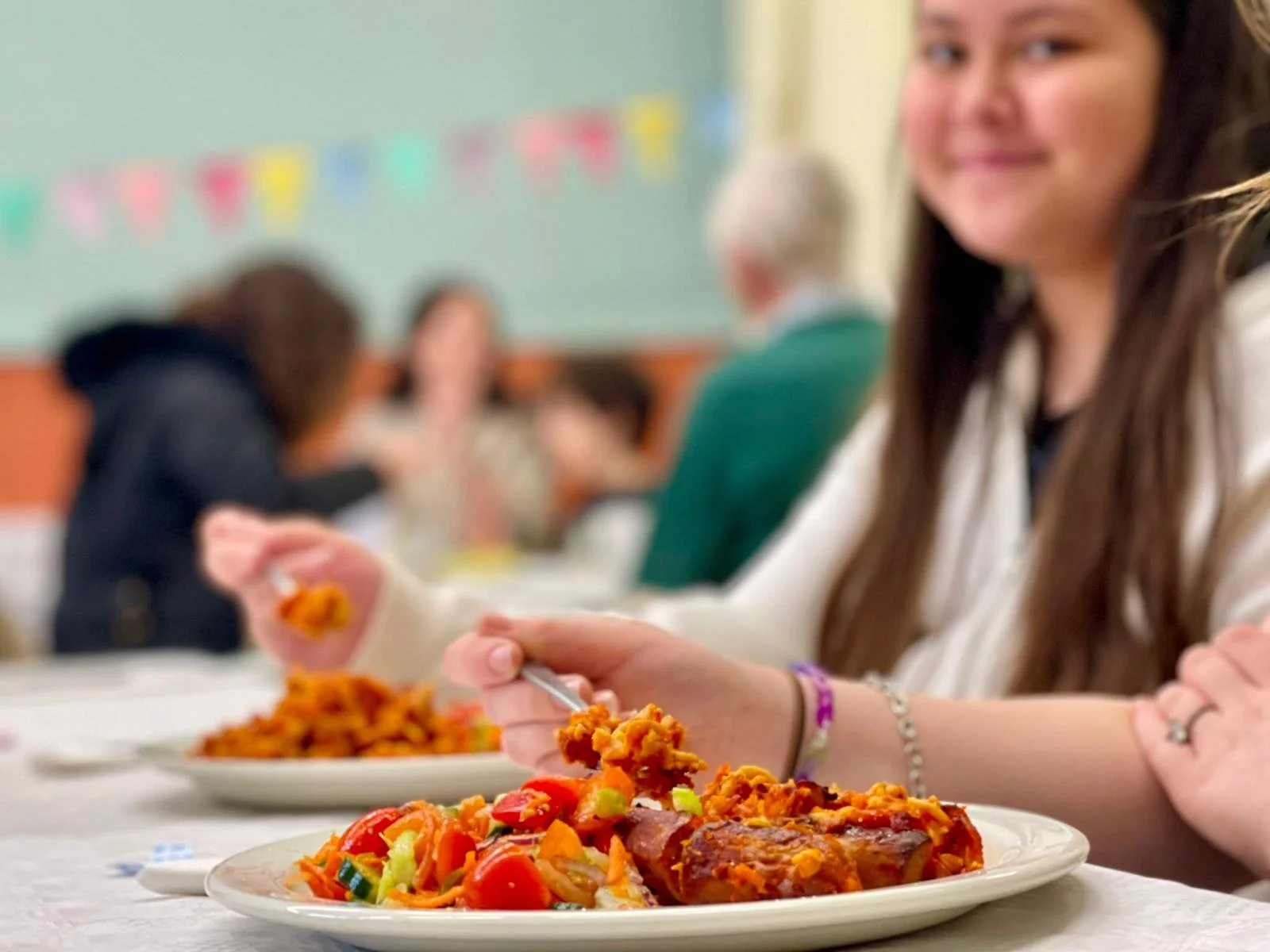 Families enjoying a meal