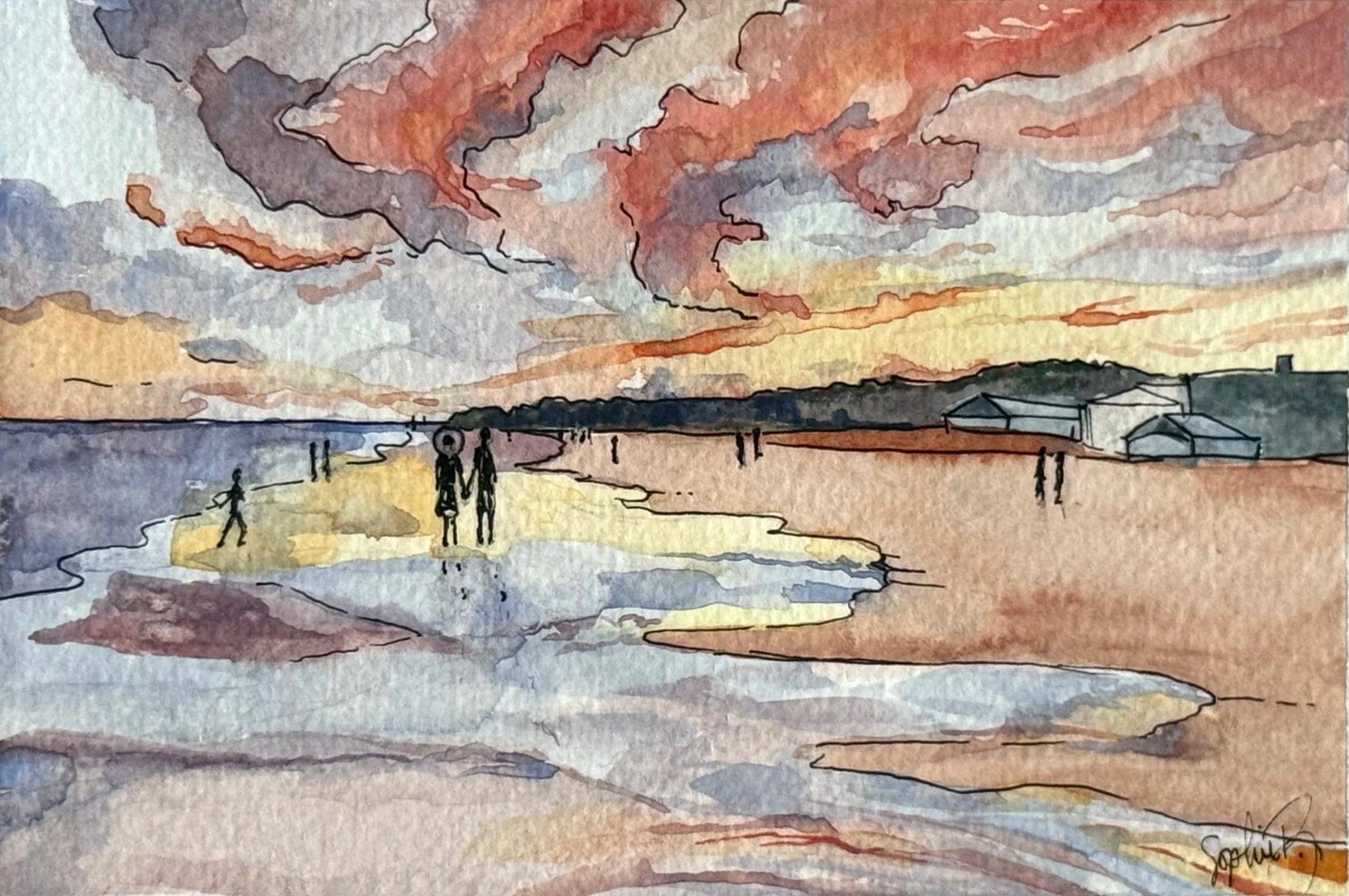 "Summer Sunset Stroll" (5x7in)