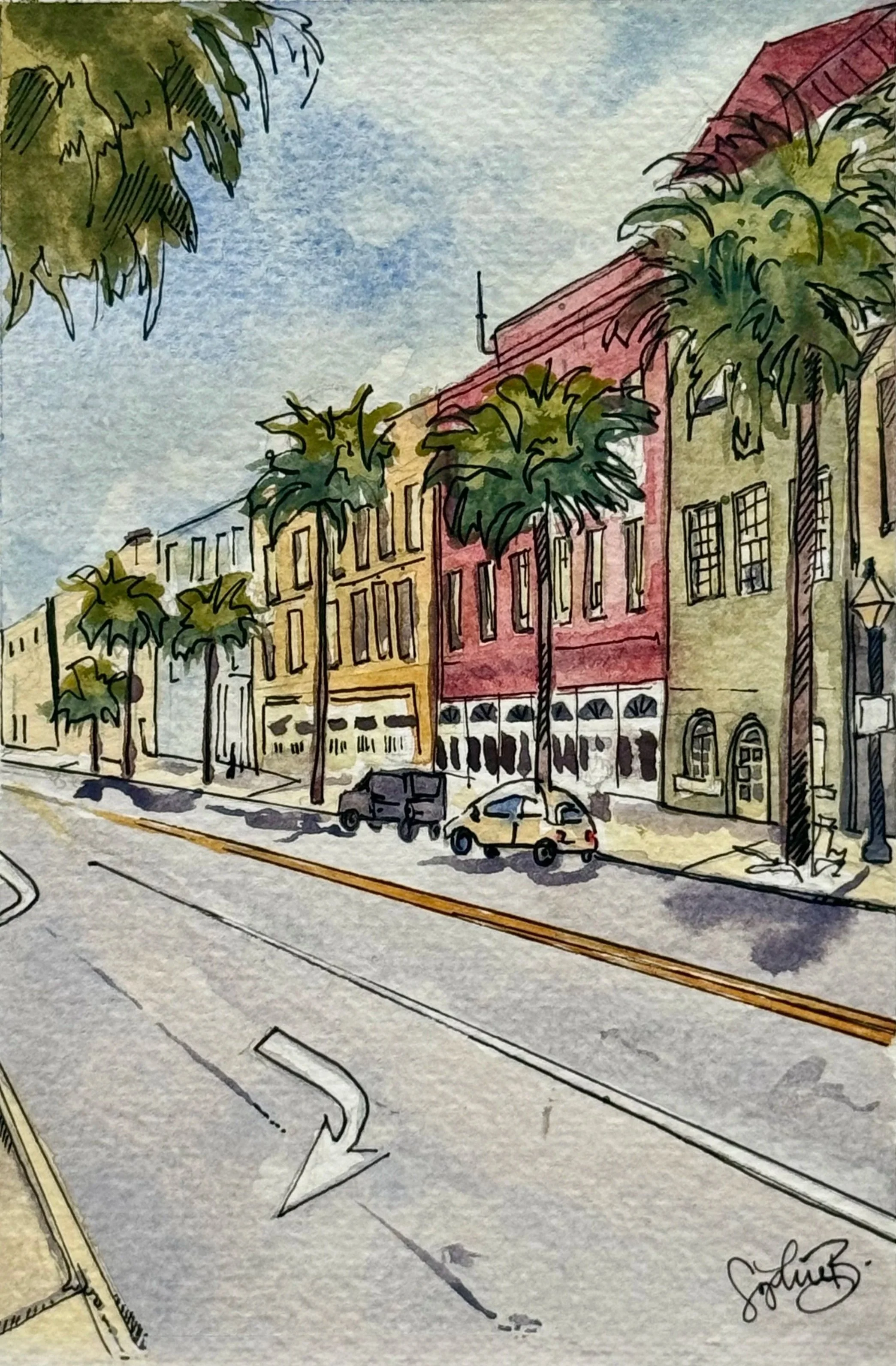 "A Walk Down Rainbow Row" (5x7in)