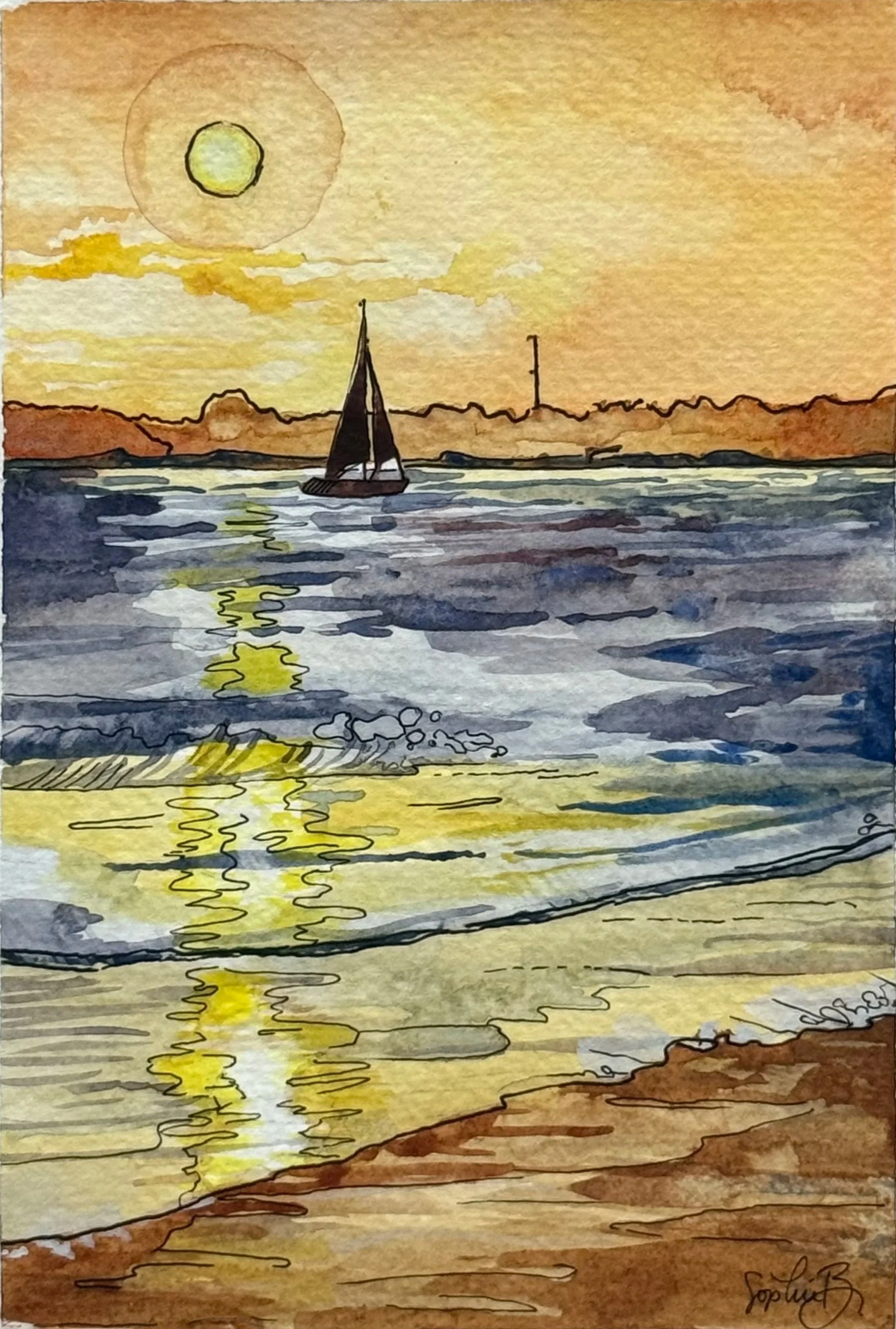 "Sailing at Sunset" (5x7in)