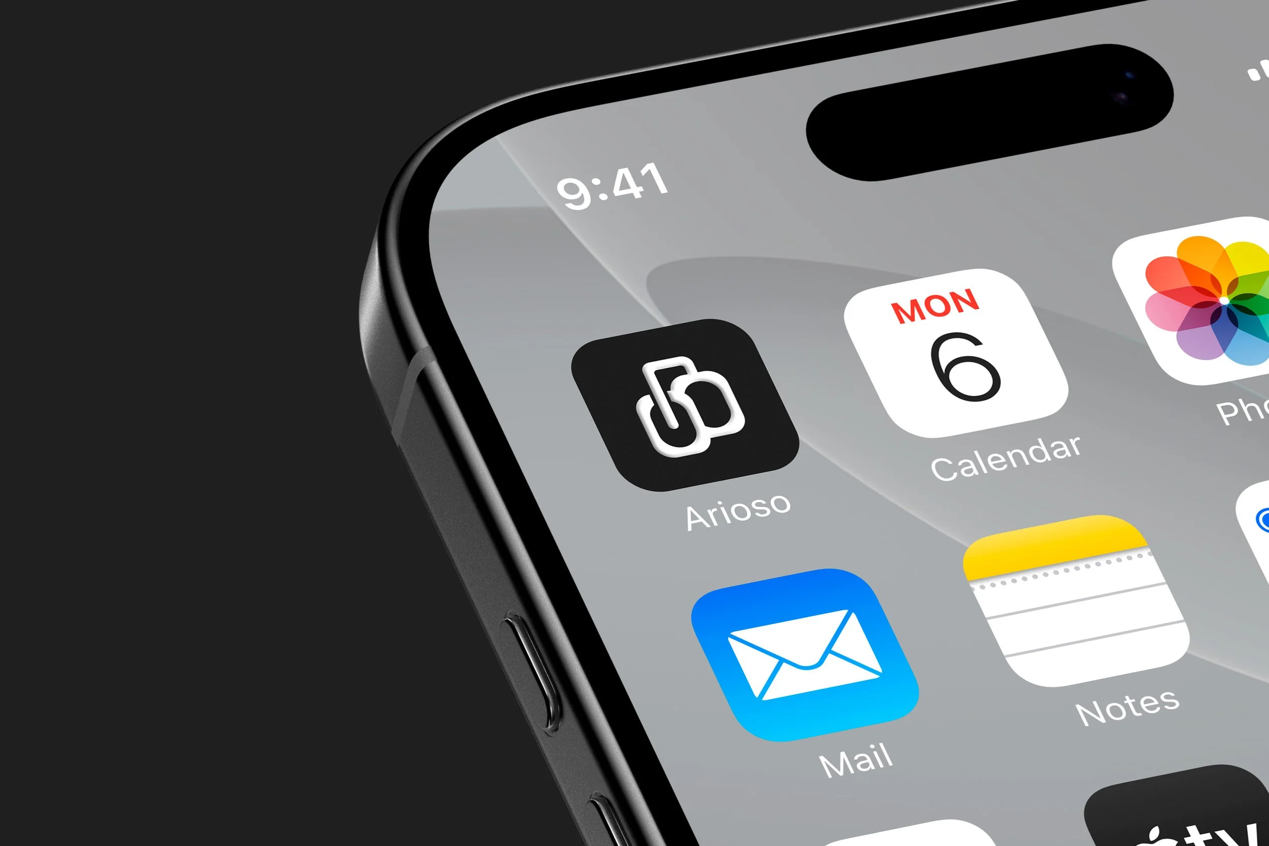Close-up of a smartphone screen showing app icon for Ariaso