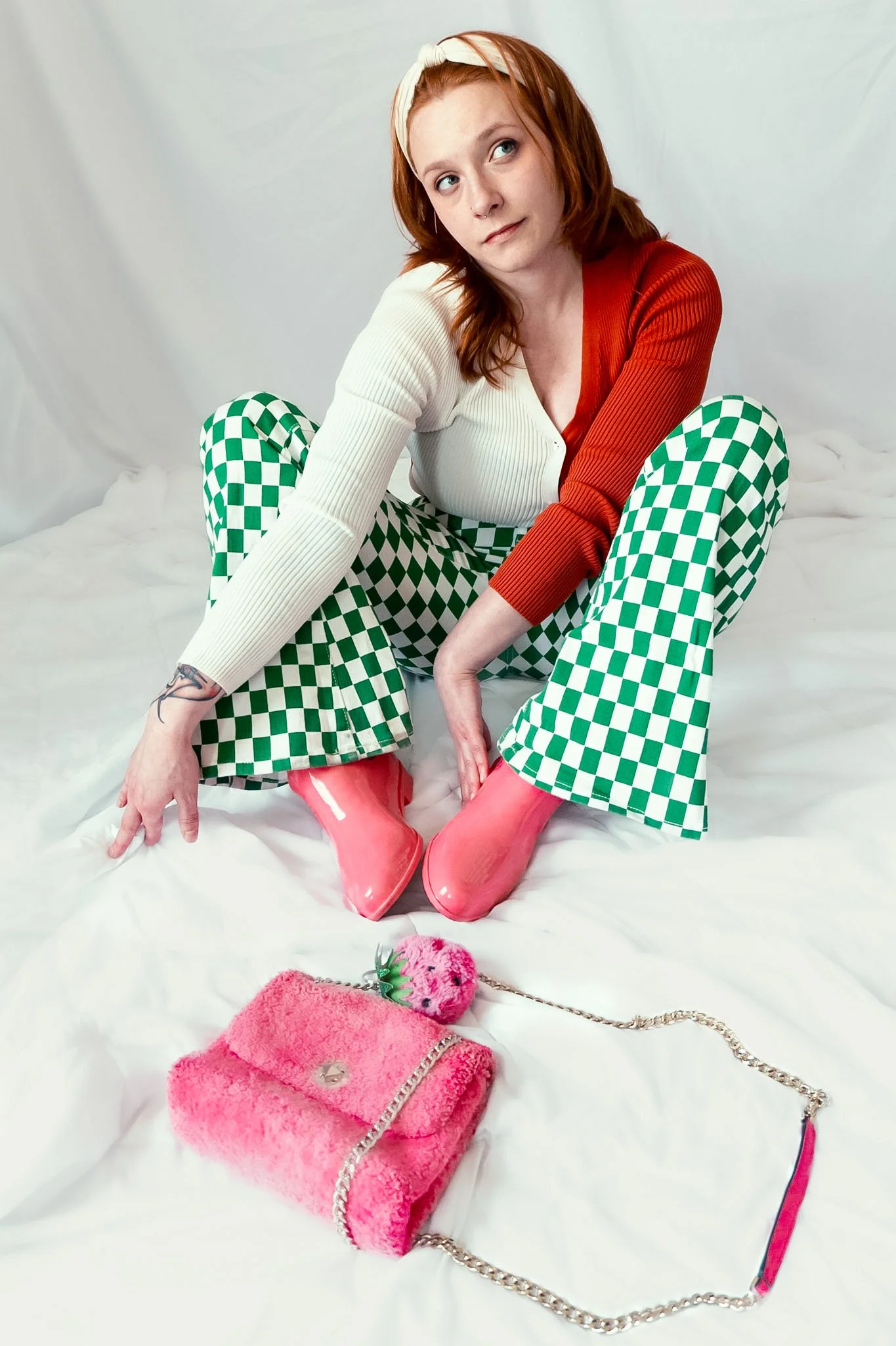 Green and White Checkered Pants