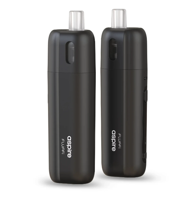 Due device di vapore portatili di colore nero con un beccuccio trasparente sopra, marca Aspire, modello Fufei.