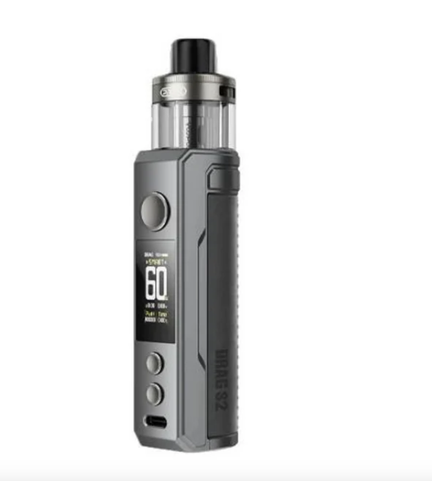 Vape con schermo digitale e pulsanti in colore grigio.
