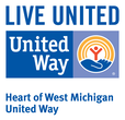 United Way Heart of West Michigan United Way logo with blue background, white text, and a heart-shaped icon.