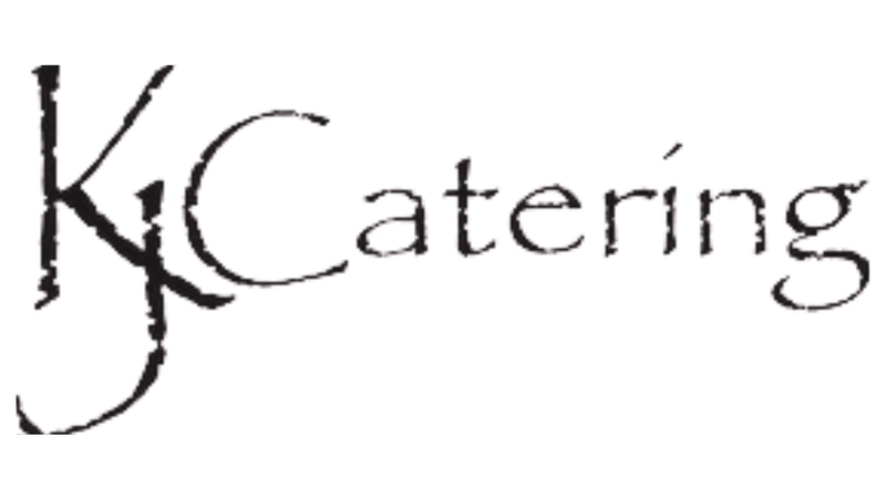 Stylized black text reading 'KJCatering' on a white background, with a decorative script font.