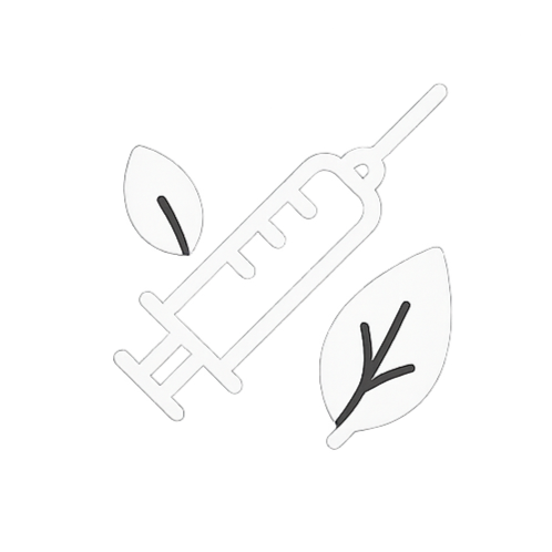 An illustration of a syringe with two leaves, symbolizing eco-friendly or natural medicine.