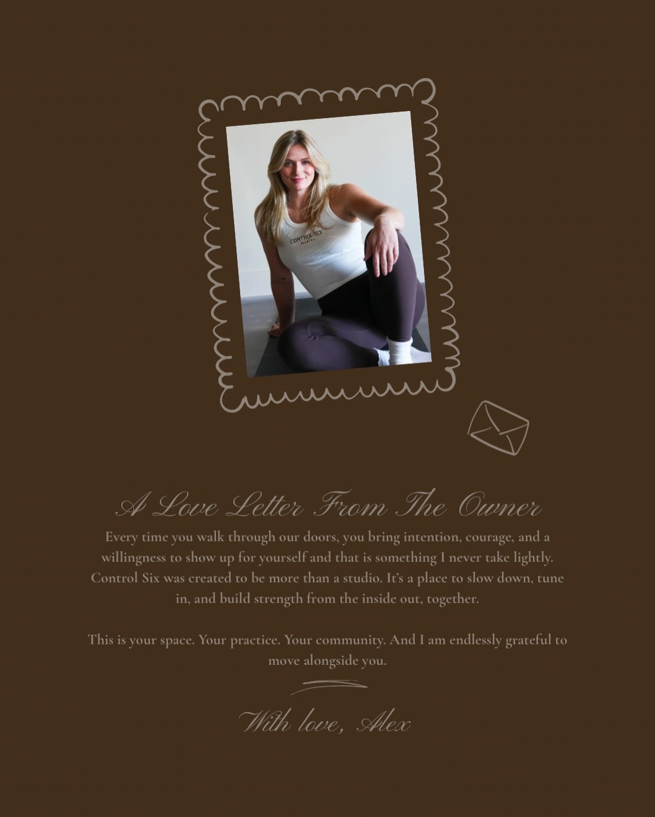 A love letter to what&rsquo;s coming.⁠
⁠
To intentional movement, meaningful connection, and a community built on strength and care.⁠
⁠
This is Control Six.⁠
With love,⁠
Alex