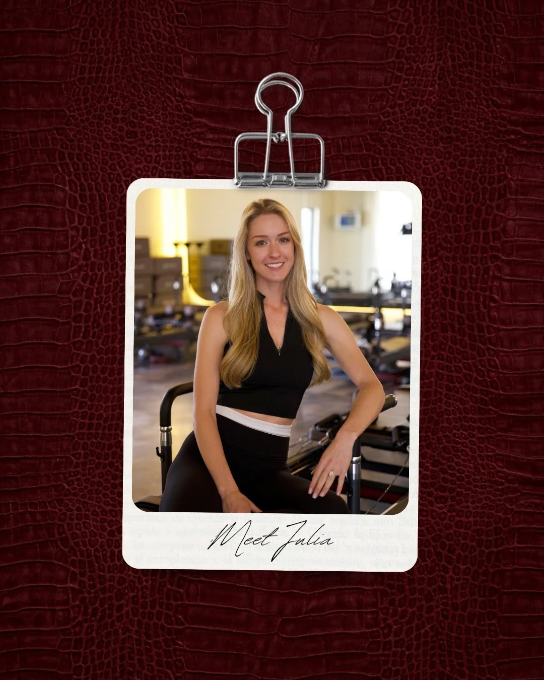 MEET JULIA! 🤸&zwj;♀️🤸&zwj;♀️🤸&zwj;♀️⁠
⁠
Outside the studio, she&rsquo;s either walking through Houston, deep in wedding planning, or planning her next getaway ✈️⁠
⁠
Her classes are known for layered movement, a good shake, and curated playlists. T