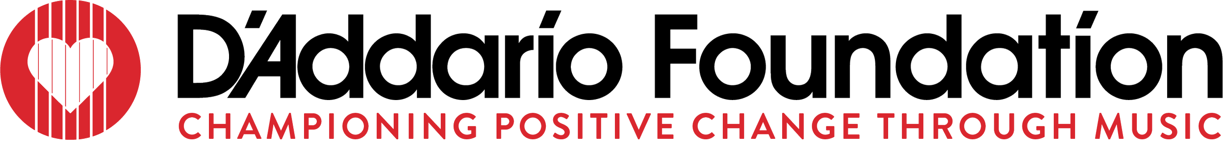 Logo of D'Addario Foundation with a heart-shaped design within a circle and the text "D'Addario Foundation" beside it. Below, it says "Championing Positive Change Through Music."