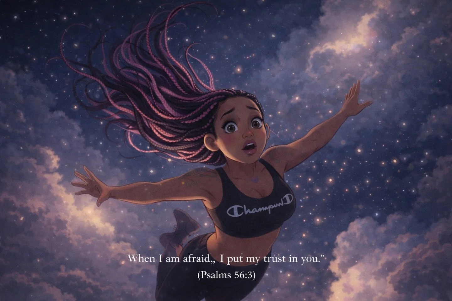 This moment right here&hellip;
&ldquo;When I am afraid, I put my trust in you.&rdquo;
Psalms 56:3

In The Clouds &mdash; Part One

#faith #colormecamille #shortstory #visualstory #trustgod
