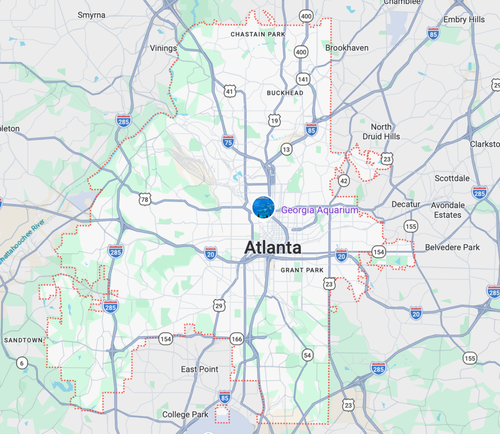 Garage door repair service area map in Atlanta GA