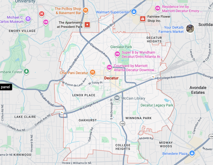 Garage door repair service area map in Decatur GA