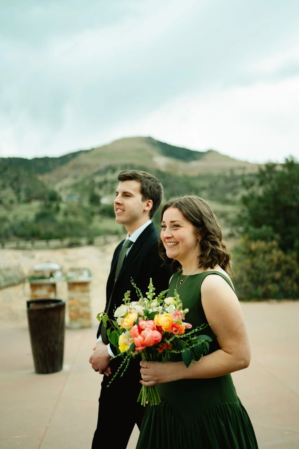 Bridal party walking down the aisle with bouquet